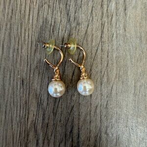 Vintage Faux Pearl Gold Tone Drop Earrings